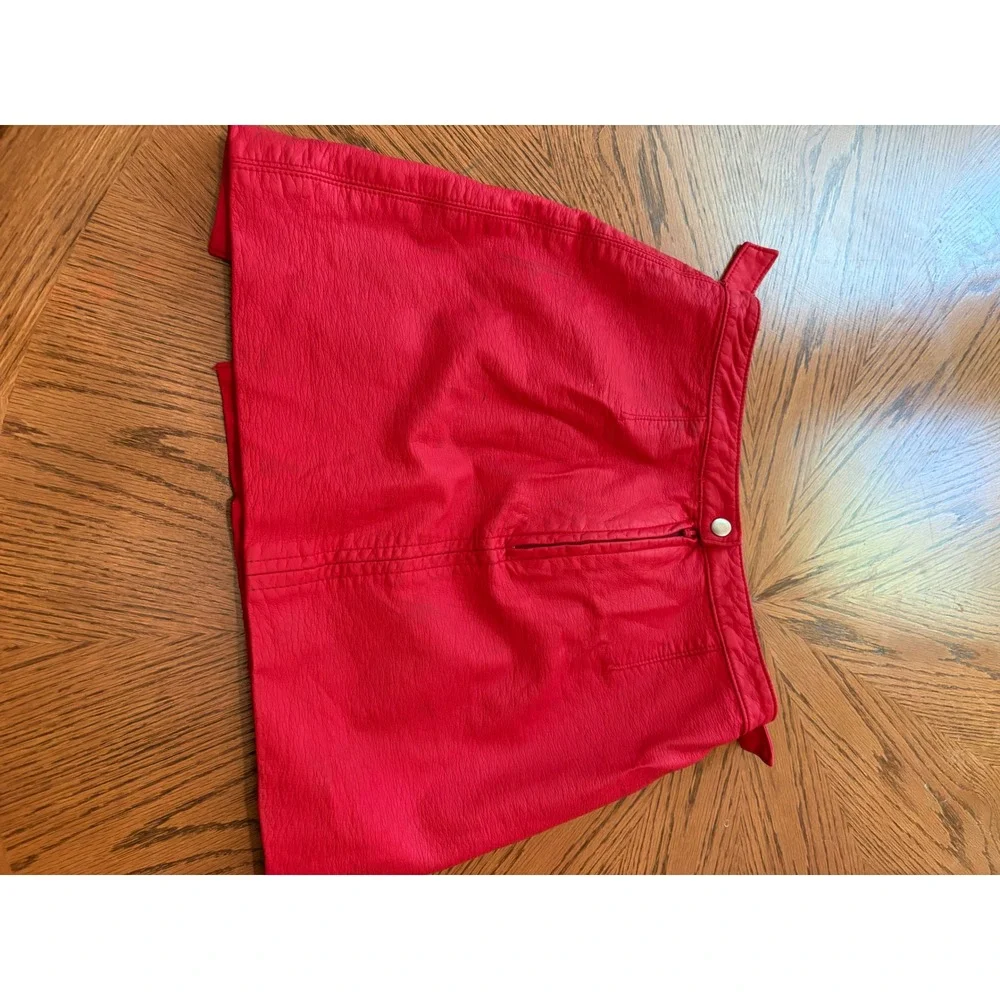 Free People Red Vegan Leather Mini Skirt Zip Front D-Ring Size 6